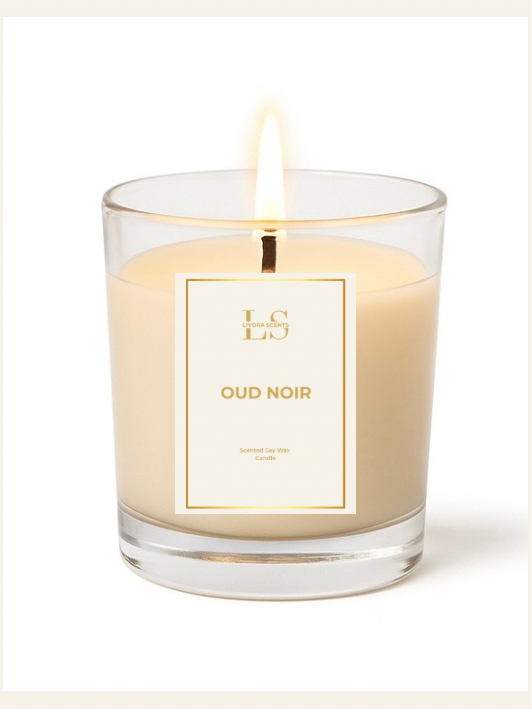 Livora Scents Oud Noir luxury soy candle hand-poured 180g home fragrance Egypt