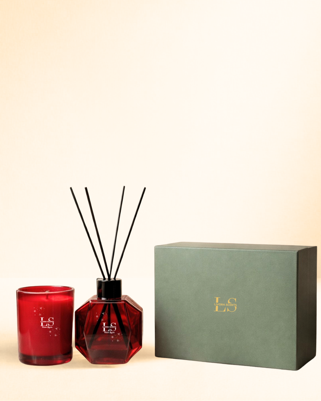 Livora Scents Winter Fireside 100ml Reed Diffuser and Candle Gift Set luxury home fragrance Egypt