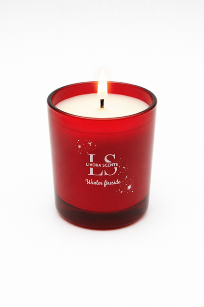 Livora Scents Winter Fireside luxury soy candle hand-poured 175g home fragrance Egypt